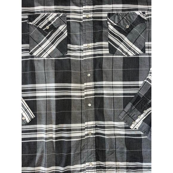 Mens Ely Cattleman 2XL Tall Black White Plaid Snap‎ Button Up Lightweight Shirt - Picture 4 of 7